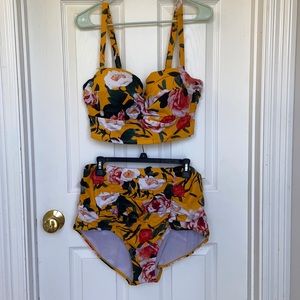 torrid 2 yellow floral two piece bathing suit